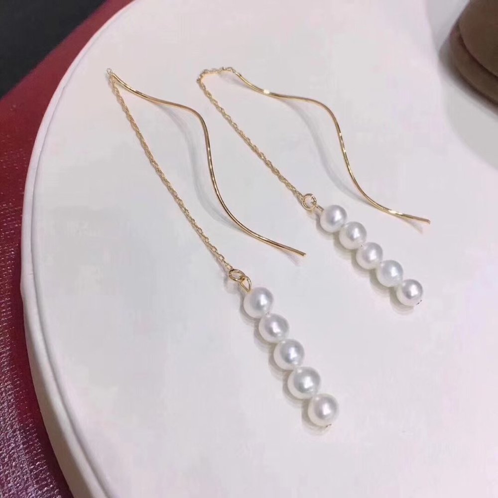 Freshwater Pearl Threader Earrings in 14k Gold